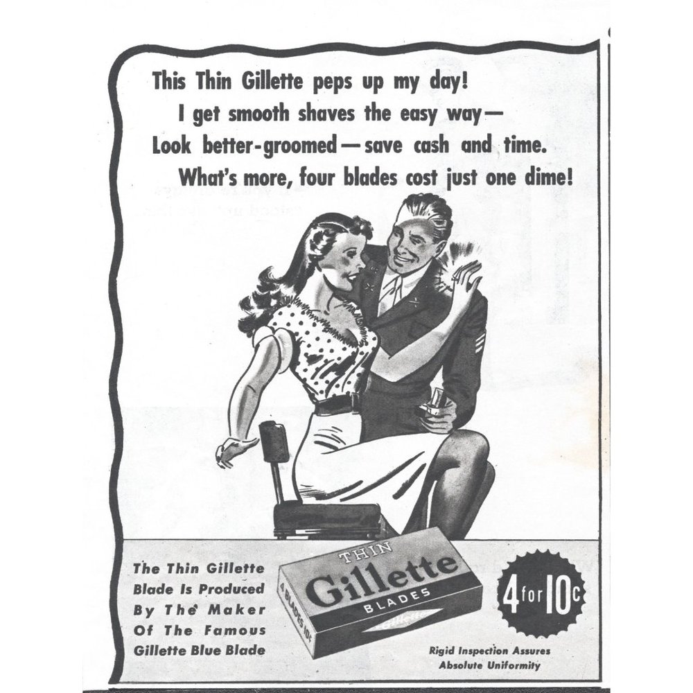 1944 Gillette Thin Safety Razor Blades Vintage Print Ad Engagement Ring Wall Art